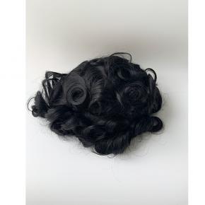 3cm slight wave curly toupees #1 jet black French lace with poly sides and back  S070 