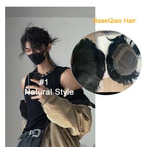 OCT #1 jet black super thin skin men replacement men hair pieces double layer french lace   S065