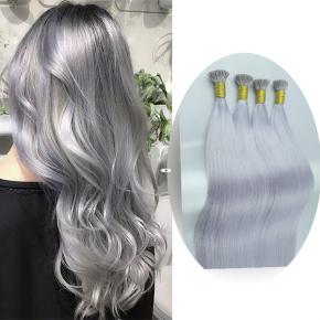 I tips hair extensions keratin human hair silver grey  Q166