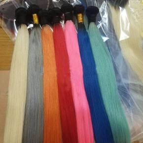 Blue pink grey blonde red colored human hair bundles closure frontal Q86