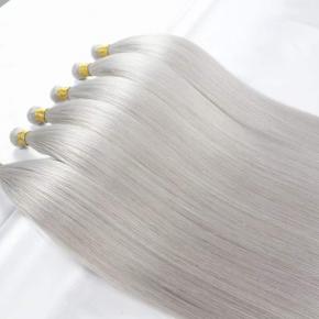 Virgin human hair weft Ash grey  straight double drawn hair extensions   Q122