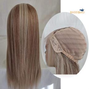  Medical wig  full lace wig  virgin human hair  Brown highlignt blonde women wig Q137