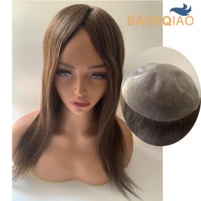   Thin skin human hair topper Dark Brown Raw hair pieces replacement system straight full pu  for women S155