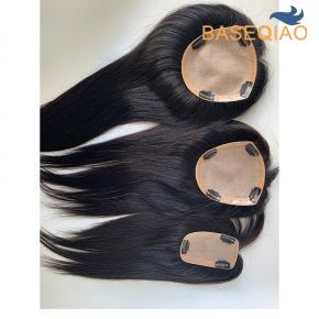 Raw hair silk base toppers silk base hair piece natural black hair   -S111