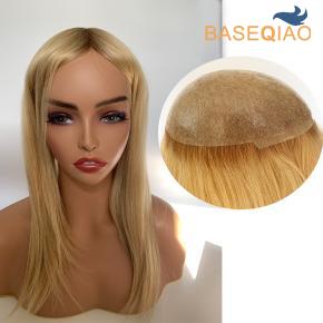 Thin skin knotted  #8T25 rooted blonde Human hair toppers 7x9inch   S205  