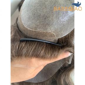 BIO Lace with Thin Skin Knotted Human Hair Toupee in Color #6  Natural Look and Comfort S203