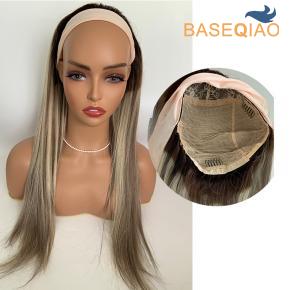 Highlight blonde Headband  human hair wigs Women machine made wig  no lace S215