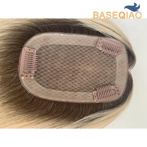 Hair Toppers Color T2/613 rotted Blonde Clip in Hair For Women Real Human Hair 3 x 5Inch Silk Base With Clip in Hair Pieces For Thinning Hair Ash Brown And Blonde18 inch   Q238