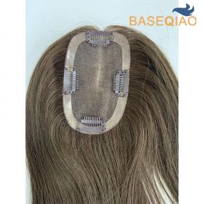 3x5 inch Mono Base Topper  Monofilament  Clip In Hair Piece  #6 Silky StraightQ186D237