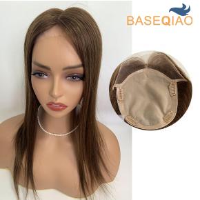   Full silk top with lace front human hair toppers for women 6