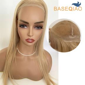  Lace with pu sides and back Q6 human hair wig blonde silk straight D208Q255