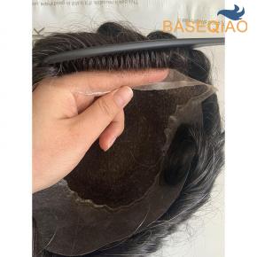 Q6 lace with pu sides and back human hair men  toupee #1b10 Human hair system  S275