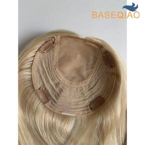  Silk top with hair weft blonde human hair toppers clips in  S219-294