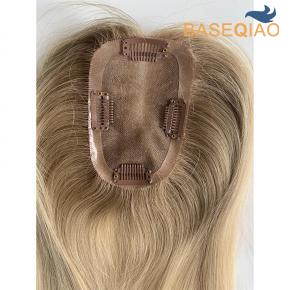 Rooted blonde 3x5 inch Mono Base Topper  Clip In Hair Piece  Silky Straight Q186D197