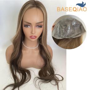  Real Virgin human hair women thin skin pu wig full head for women  Q308