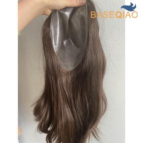 Thin skin pu topper injected invisible knots human hair ready to ship  #4 16inch  7x9inch    S040-313