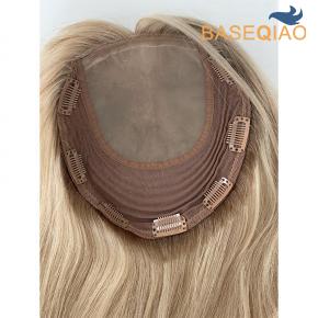  Injected silk top with weft heavy density human hair topper rooted blonde in stock  #8T25  18inch  Q077-317