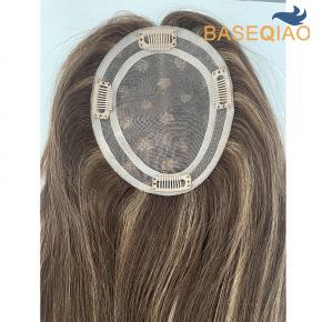 Mono base women topper human hair dark brow highlight blonde #4P27S116 -318