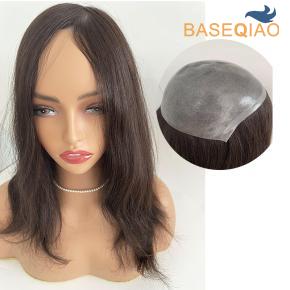    Top quality raw human hair thin skin injected  full  pu base straight silicone cap 12inch Q321