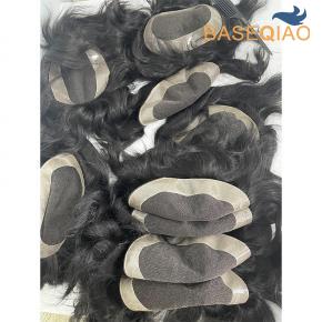 Lace with pu around  human hair mwn toupee 1b D7-5 S326