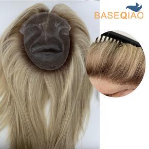 Thin skin knotted base   #8T25 rooted blonde Human hair toppers 7x9inch 16inch   S205-339