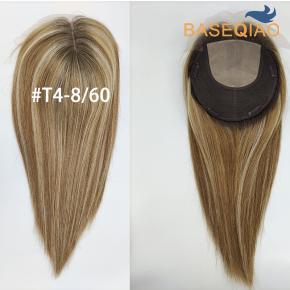 Lace front silk top with weft human hair topper virgin cuticle ombre and highlight colors Q344-348