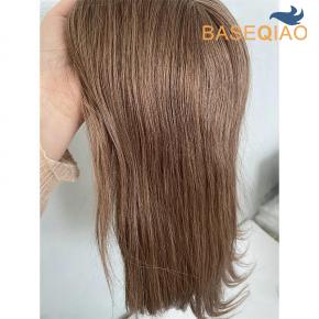 Silk base human hair injected  silk part human hair toppers straight hair #6 Q162-355