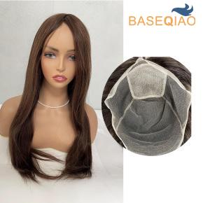 Human hair silk top lace toppers dark brown color large size wig  4x4 silk  D358