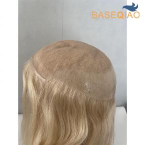 Q6 Swiss lace with pu sides and back human hair toppers blonde color long hair D409