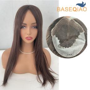 18inches #2 Brown color Brazilian  Remy human hair systems Q6 Toupee Swiss lace for women S046 