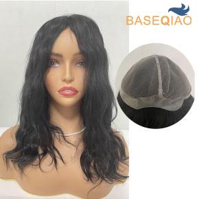 Virgin human hair 14inches jet black color Q6 base front lace wig D407