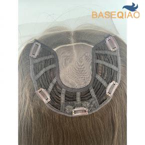 Lace frontal with mono top and weft back human hair women topper #4 D448