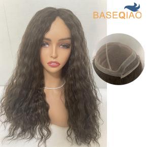 Mono top with welded lace frontal thin skin around slight wave natural wave women topper  human hair    #4 D412