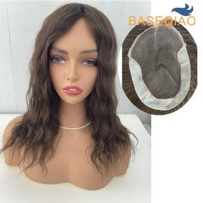 OCT Swiss lace women hair pieces dark brown slight wave 14inches hair D430