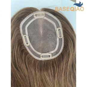 Women topper human hair mono toupee clips in Remy hair pieces #6 S116 -D490