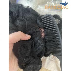  Human hair toupee Australia Jet black invisible hairline hand tied hair pieces Men hair #1 D492