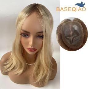 Thin skin injected rooted blonde women toppers human hair full hair ends  #8T25  D491