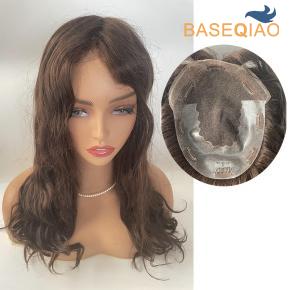 Q6 Dark brown color 7x9 inches Swiss lace top human hair piece women topper  D502