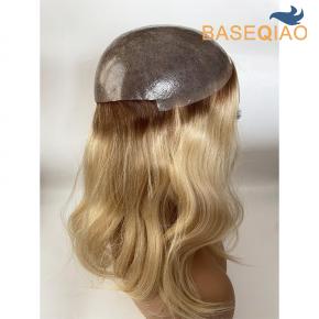 Thin skin topper injected rooted blonde human hair   #8T25  14inch