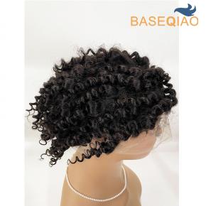 Natural Black Short Curly Full Lace Human Hair Wig Stylish and Realistic Look     D526