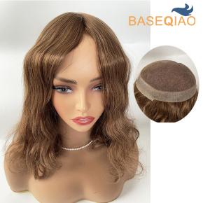 Australia   Lace PU Thin Skin Back and Sides Women Toupee with Human Hair Piece System  #6 8x10   D547