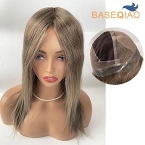 Human hair  wig silk base with thin skin PU perimeter straight light brown women wig  D547