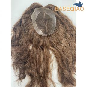 Australia   Lace  top with Poly  Thin Skin Back and Sides Women Toupee with Human Hair  #6 7x9   D563